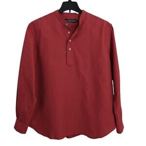 The J Peterman Poet Shirt Mens Size XL Burgundy 100% Cotton Pullover Grandfather